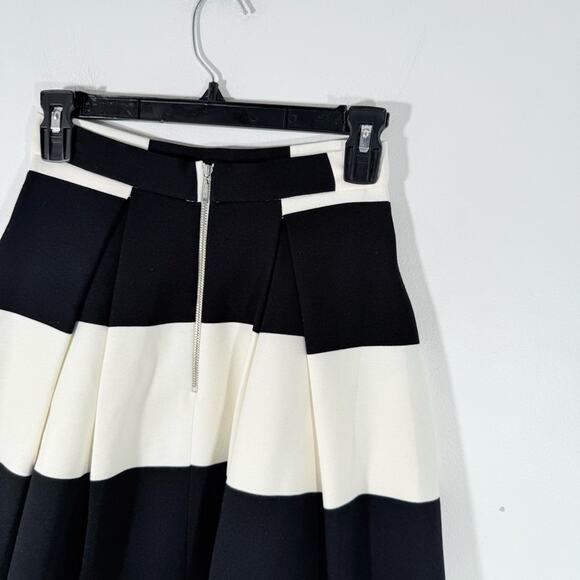 Nicholas Black White Stripe High Rise A Line Pleated Knee Length Skirt Size 2 - Picture 11 of 12